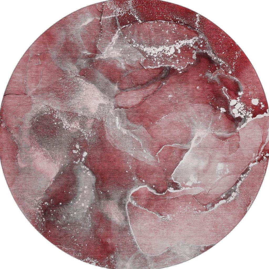 8' Merlot And Ivory Abstract Washable Round Rug With UV Protection - HomeRoots - Flyclothing LLC