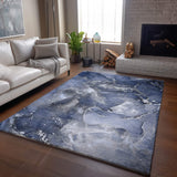 3' X 5' Navy Blue And Ivory Abstract Washable Area Rug With UV Protection - HomeRoots - Flyclothing LLC