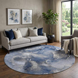 8' Navy Blue And Ivory Abstract Washable Round Rug With UV Protection - HomeRoots - Flyclothing LLC