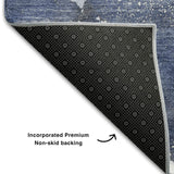 8' Navy Blue And Ivory Abstract Washable Round Rug With UV Protection - HomeRoots - Flyclothing LLC