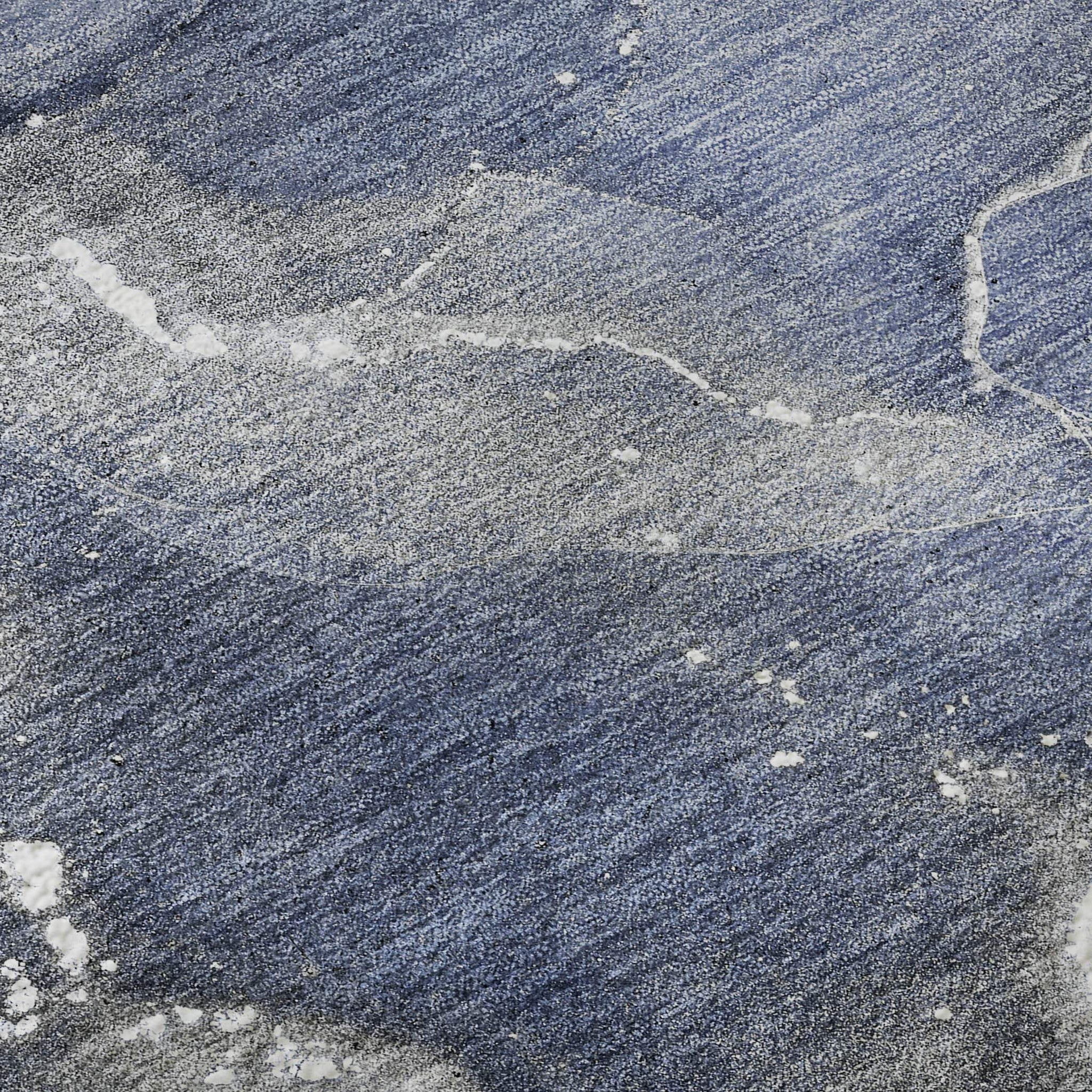 8' Navy Blue And Ivory Abstract Washable Round Rug With UV Protection - HomeRoots - Flyclothing LLC