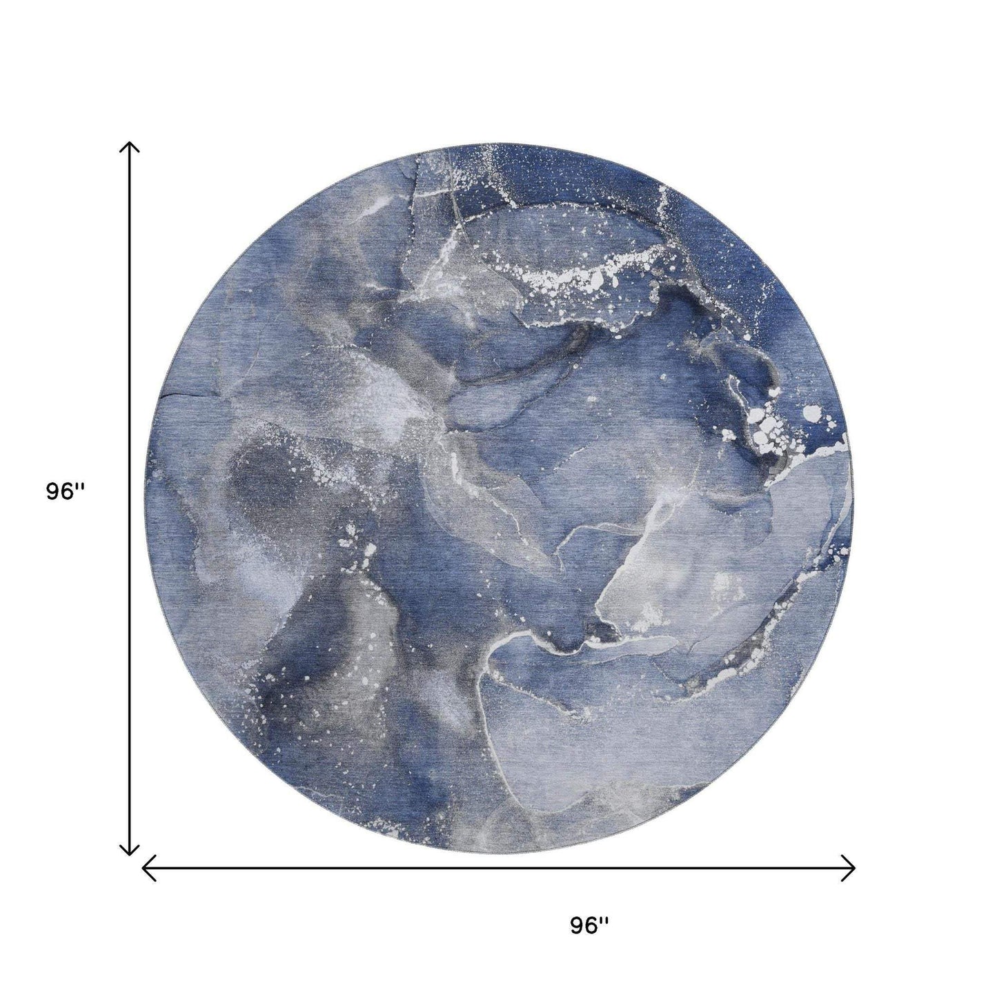 8' Navy Blue And Ivory Abstract Washable Round Rug With UV Protection - HomeRoots - Flyclothing LLC
