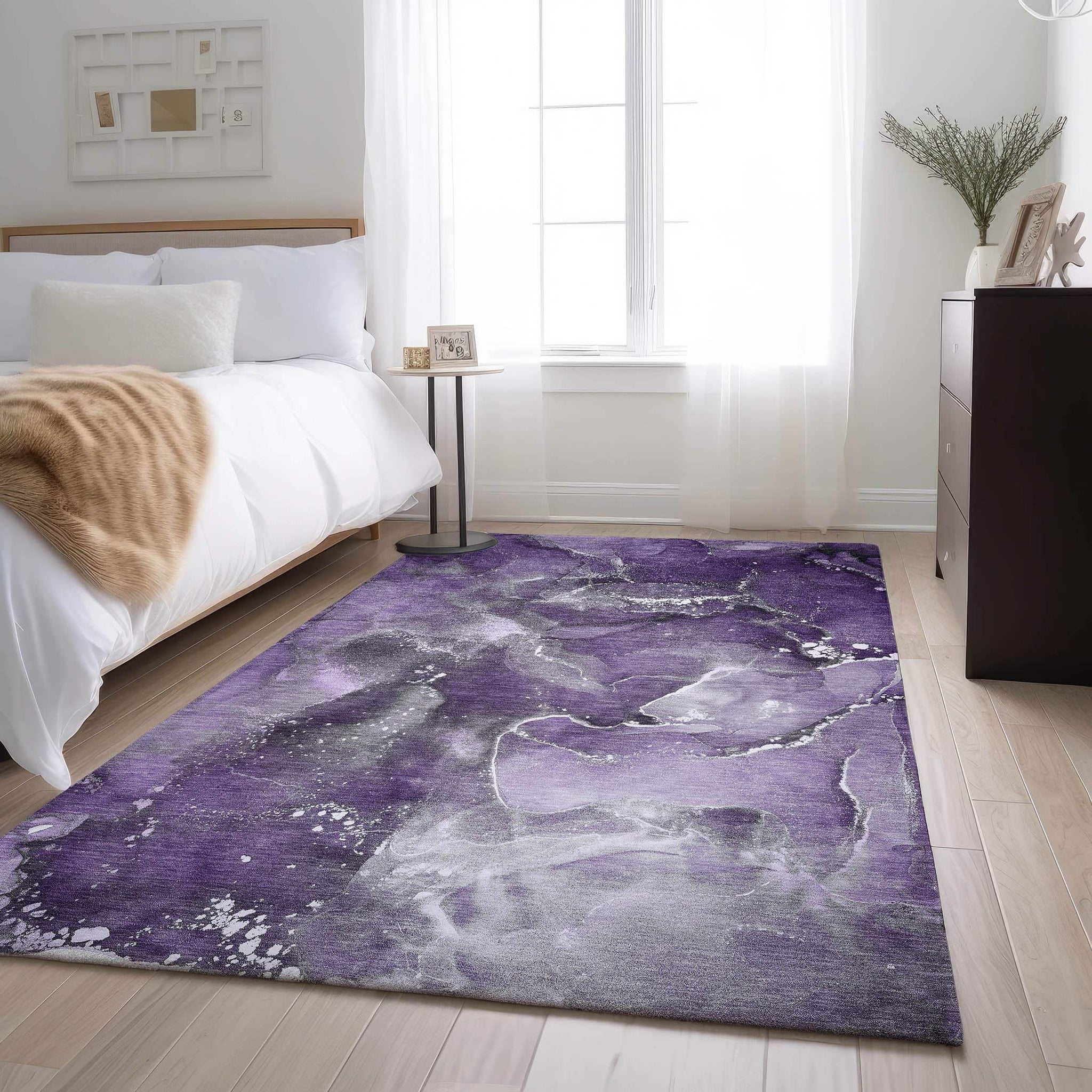 3' X 5' Purple And Ivory Abstract Washable Area Rug With UV Protection - HomeRoots - Flyclothing LLC