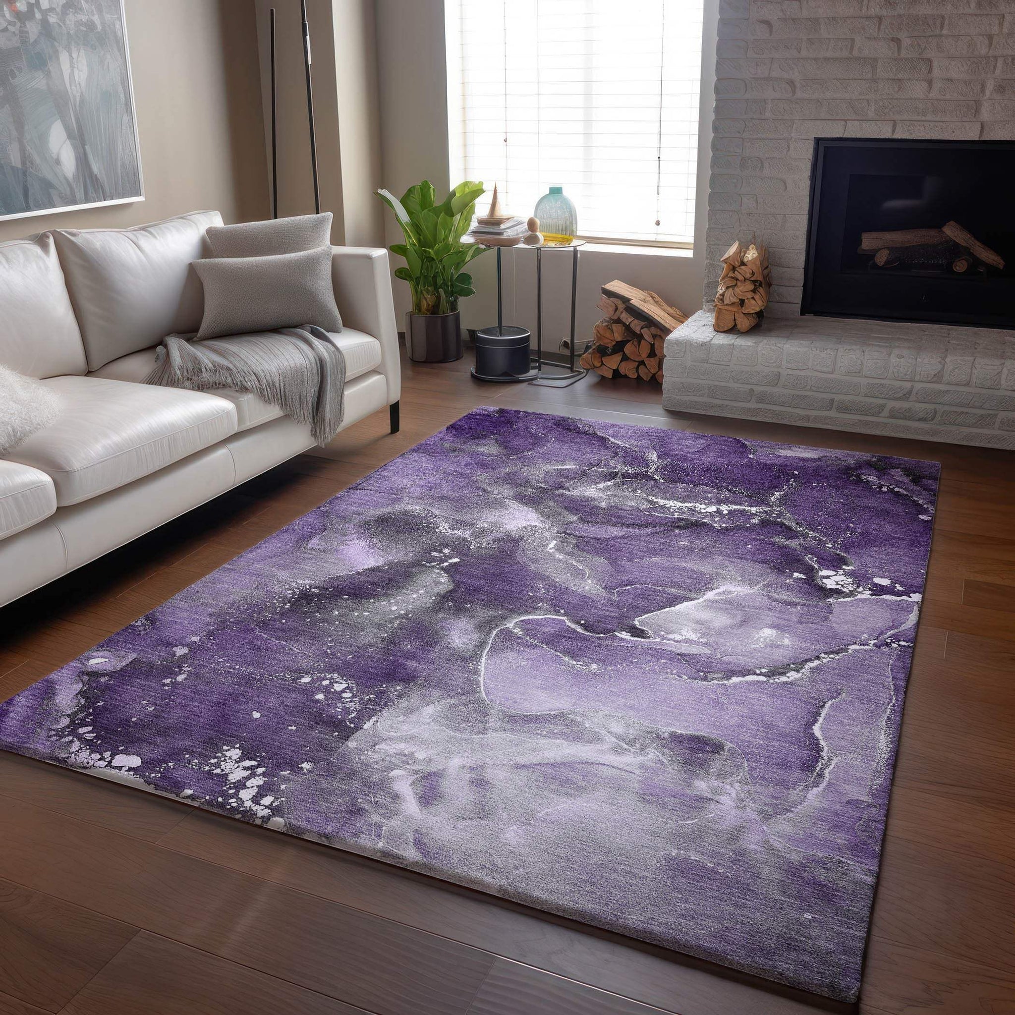 3' X 5' Purple And Ivory Abstract Washable Area Rug With UV Protection - HomeRoots - Flyclothing LLC