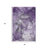 3' X 5' Purple And Ivory Abstract Washable Area Rug With UV Protection - HomeRoots - Flyclothing LLC