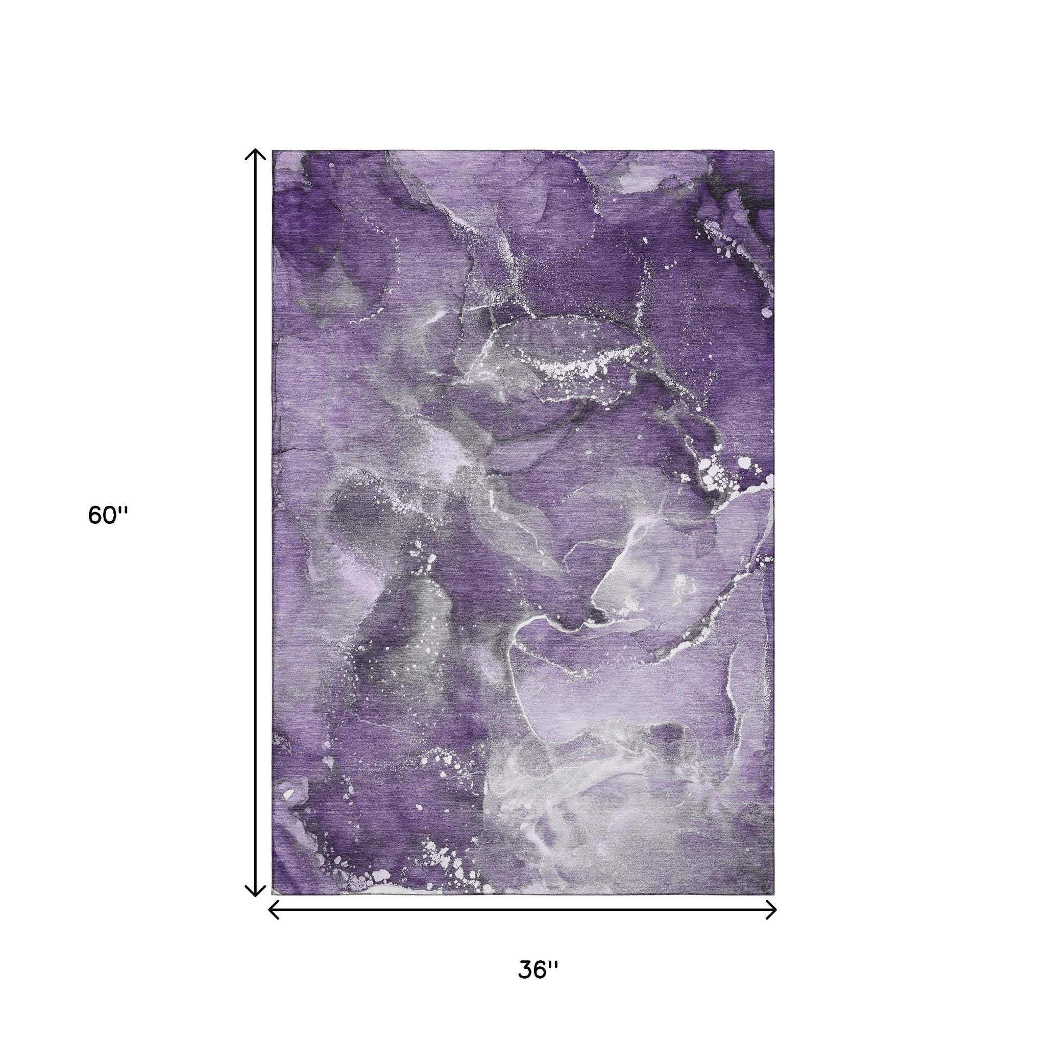 3' X 5' Purple And Ivory Abstract Washable Area Rug With UV Protection - HomeRoots - Flyclothing LLC