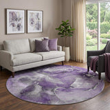 8' Purple And Ivory Abstract Washable Round Rug With UV Protection - HomeRoots - Flyclothing LLC