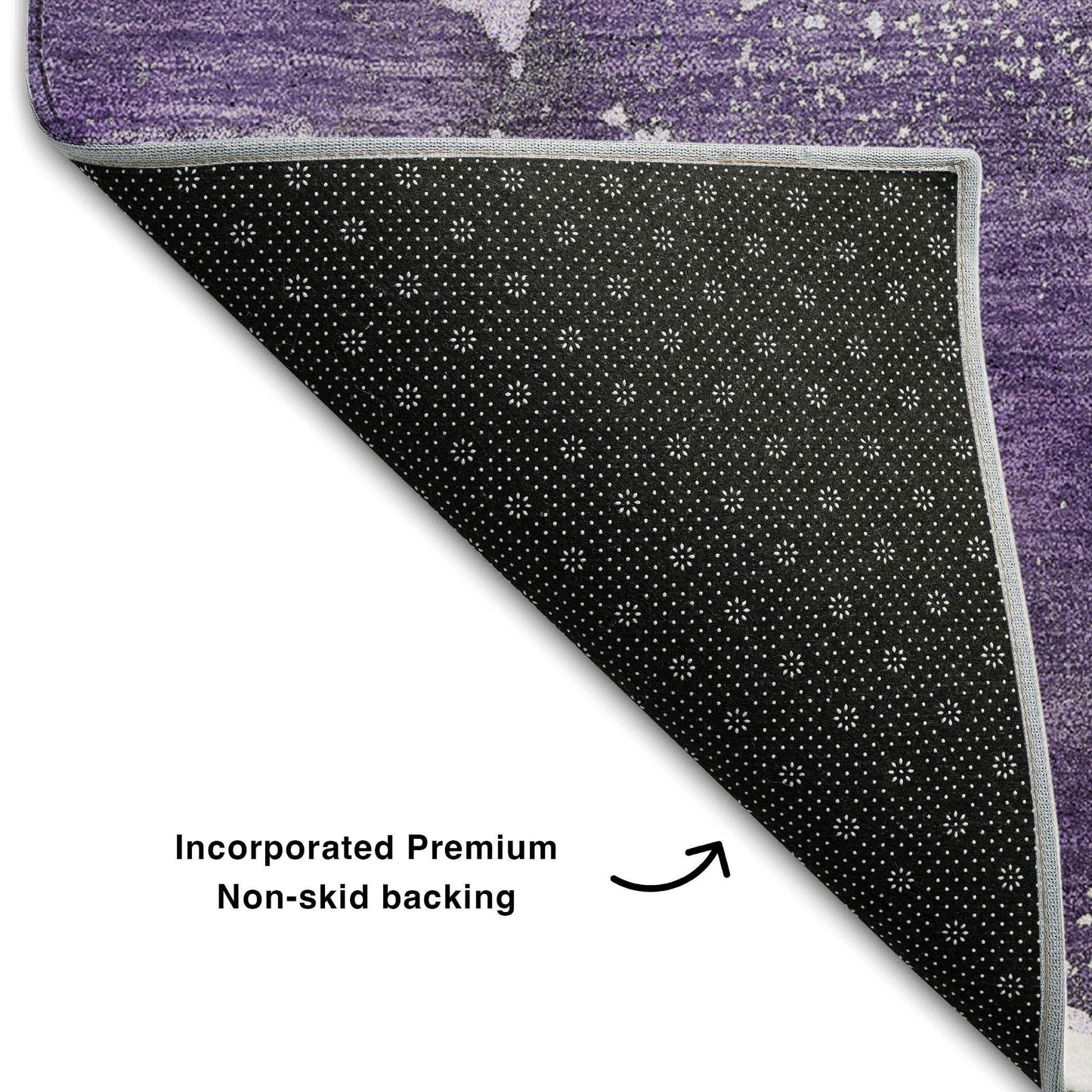 8' Purple And Ivory Abstract Washable Round Rug With UV Protection - HomeRoots - Flyclothing LLC
