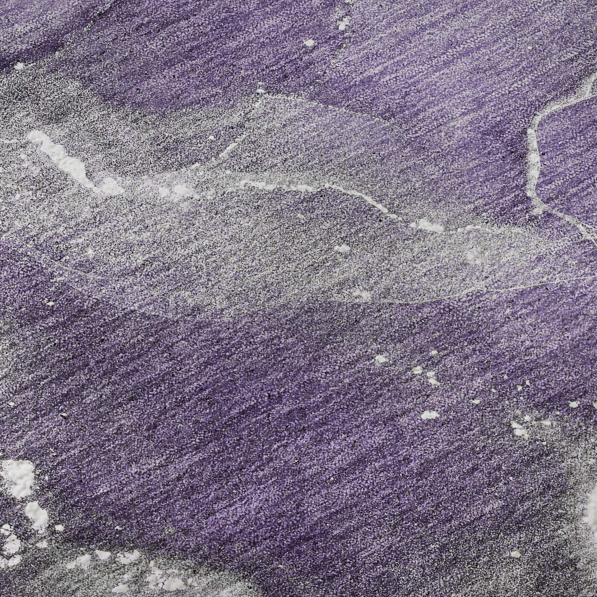 8' Purple And Ivory Abstract Washable Round Rug With UV Protection - HomeRoots - Flyclothing LLC