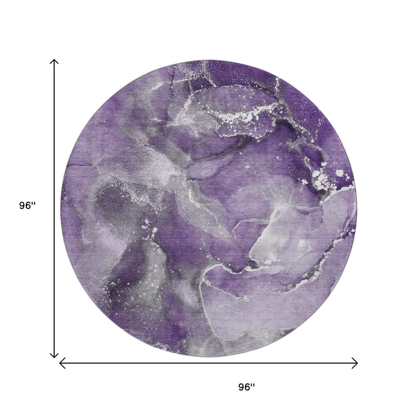 8' Purple And Ivory Abstract Washable Round Rug With UV Protection - HomeRoots - Flyclothing LLC