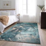 3' X 5' Teal And Ivory Abstract Washable Area Rug With UV Protection - HomeRoots - Flyclothing LLC