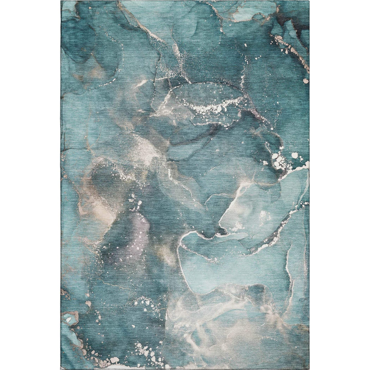 3' X 5' Teal And Ivory Abstract Washable Area Rug With UV Protection - HomeRoots - Flyclothing LLC