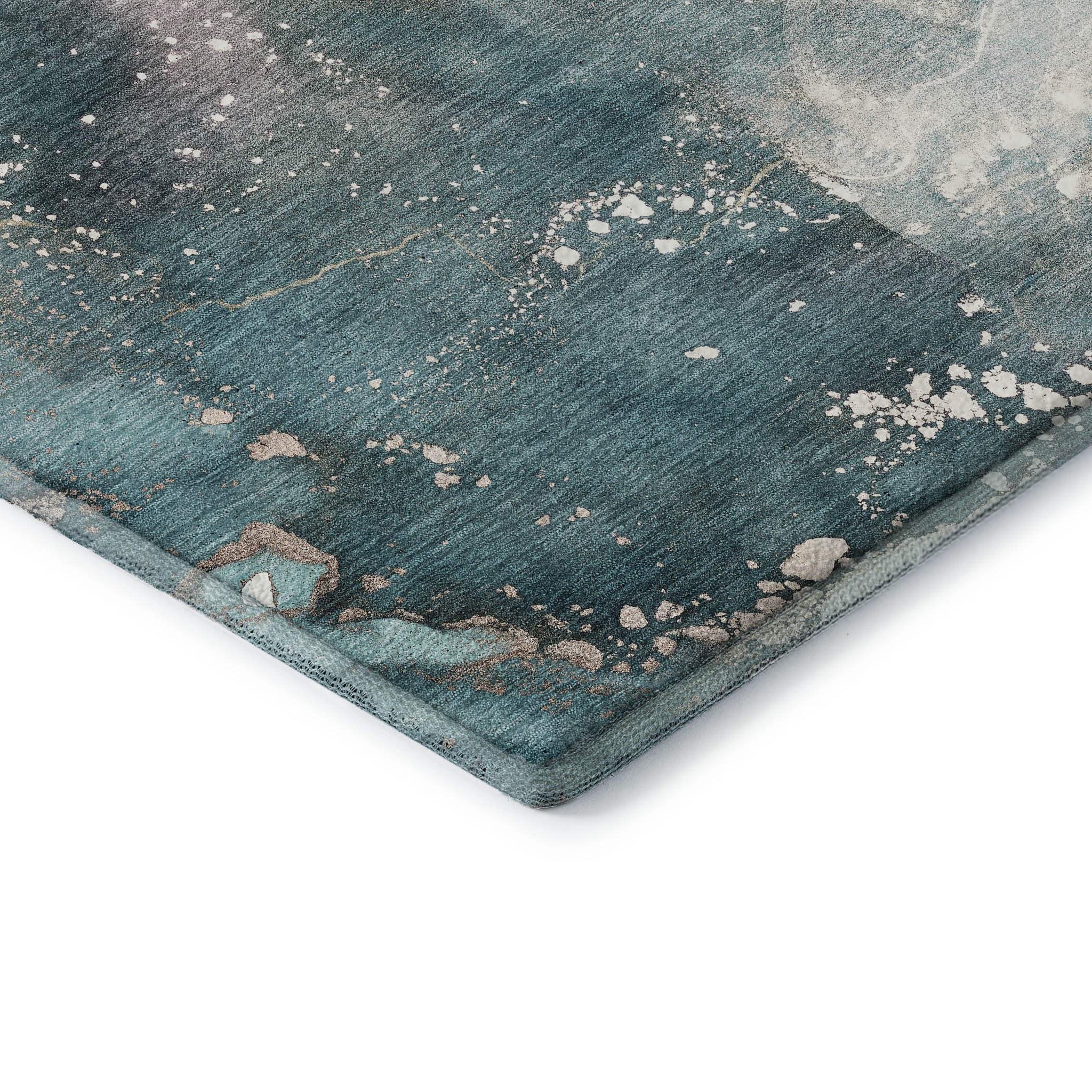 3' X 5' Teal And Ivory Abstract Washable Area Rug With UV Protection - HomeRoots - Flyclothing LLC