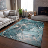 3' X 5' Teal And Ivory Abstract Washable Area Rug With UV Protection - HomeRoots - Flyclothing LLC
