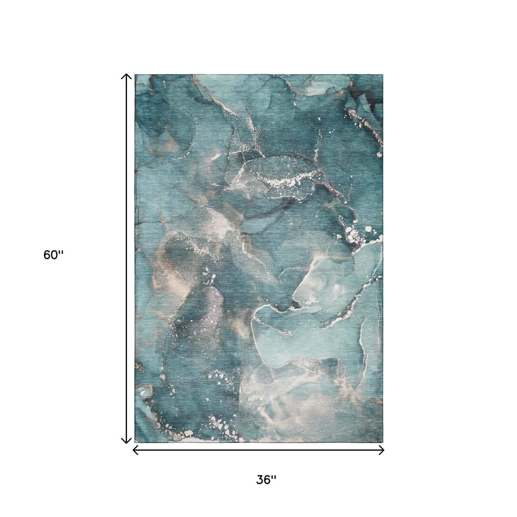 3' X 5' Teal And Ivory Abstract Washable Area Rug With UV Protection - HomeRoots - Flyclothing LLC