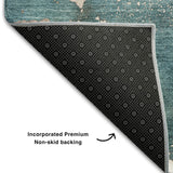 8' Teal And Ivory Abstract Washable Round Rug With UV Protection - HomeRoots - Flyclothing LLC