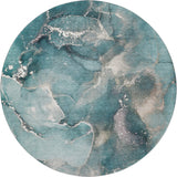 8' Teal And Ivory Abstract Washable Round Rug With UV Protection - HomeRoots - Flyclothing LLC