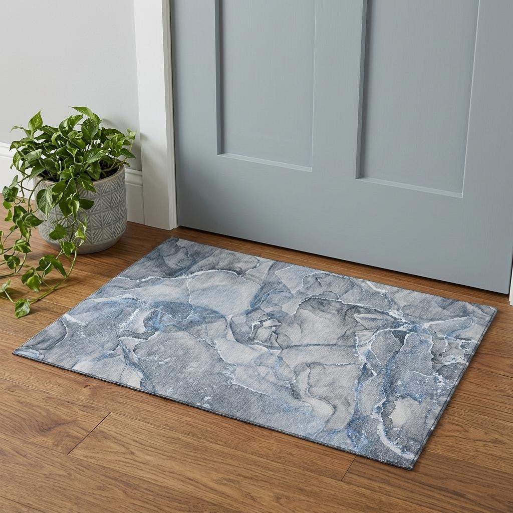 3' X 5' Blue And Ivory Abstract Washable Area Rug With UV Protection - HomeRoots - Flyclothing LLC