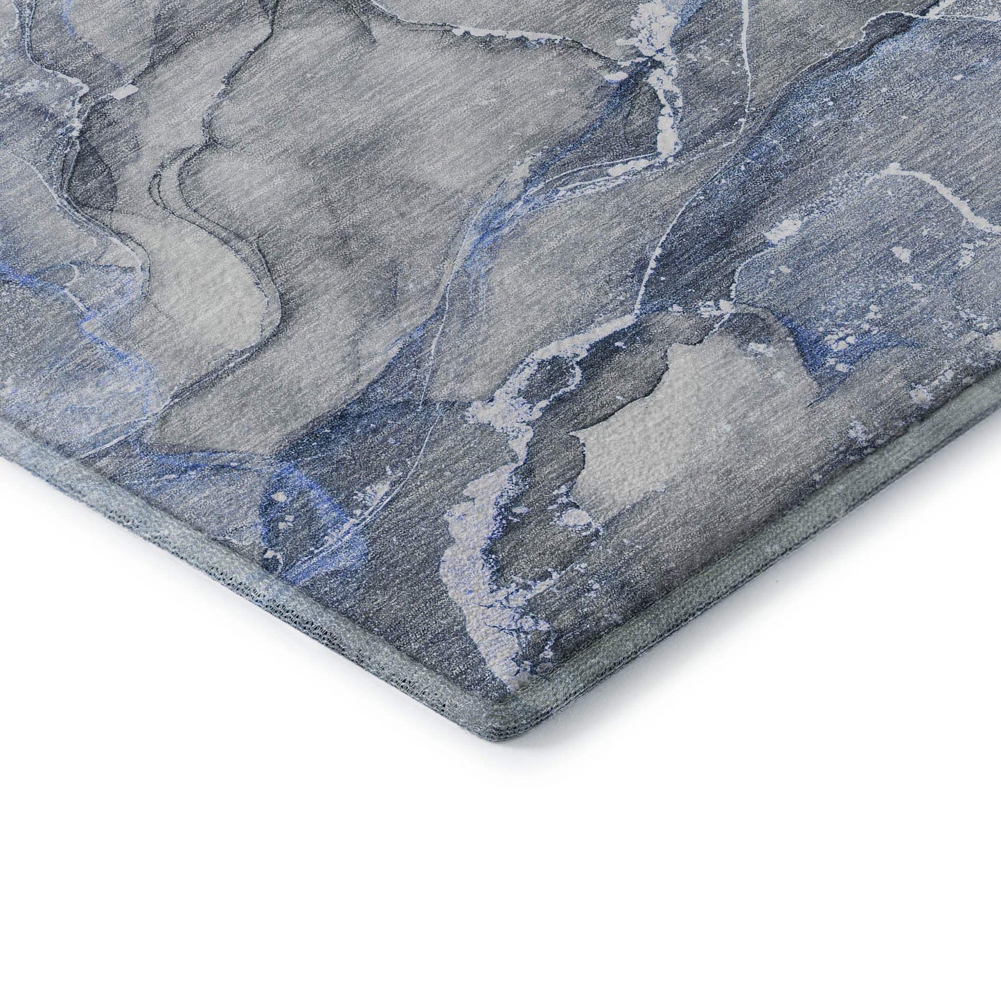 8' Blue And Ivory Abstract Washable Round Rug With UV Protection - HomeRoots - Flyclothing LLC