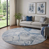8' Blue And Ivory Abstract Washable Round Rug With UV Protection - HomeRoots - Flyclothing LLC