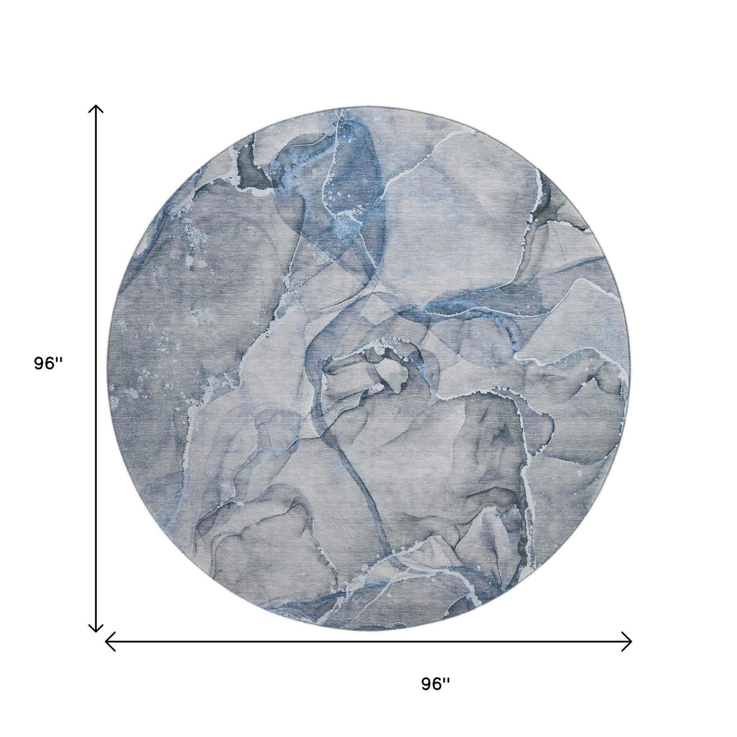 8' Blue And Ivory Abstract Washable Round Rug With UV Protection - HomeRoots - Flyclothing LLC