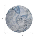 8' Blue And Ivory Abstract Washable Round Rug With UV Protection - HomeRoots - Flyclothing LLC