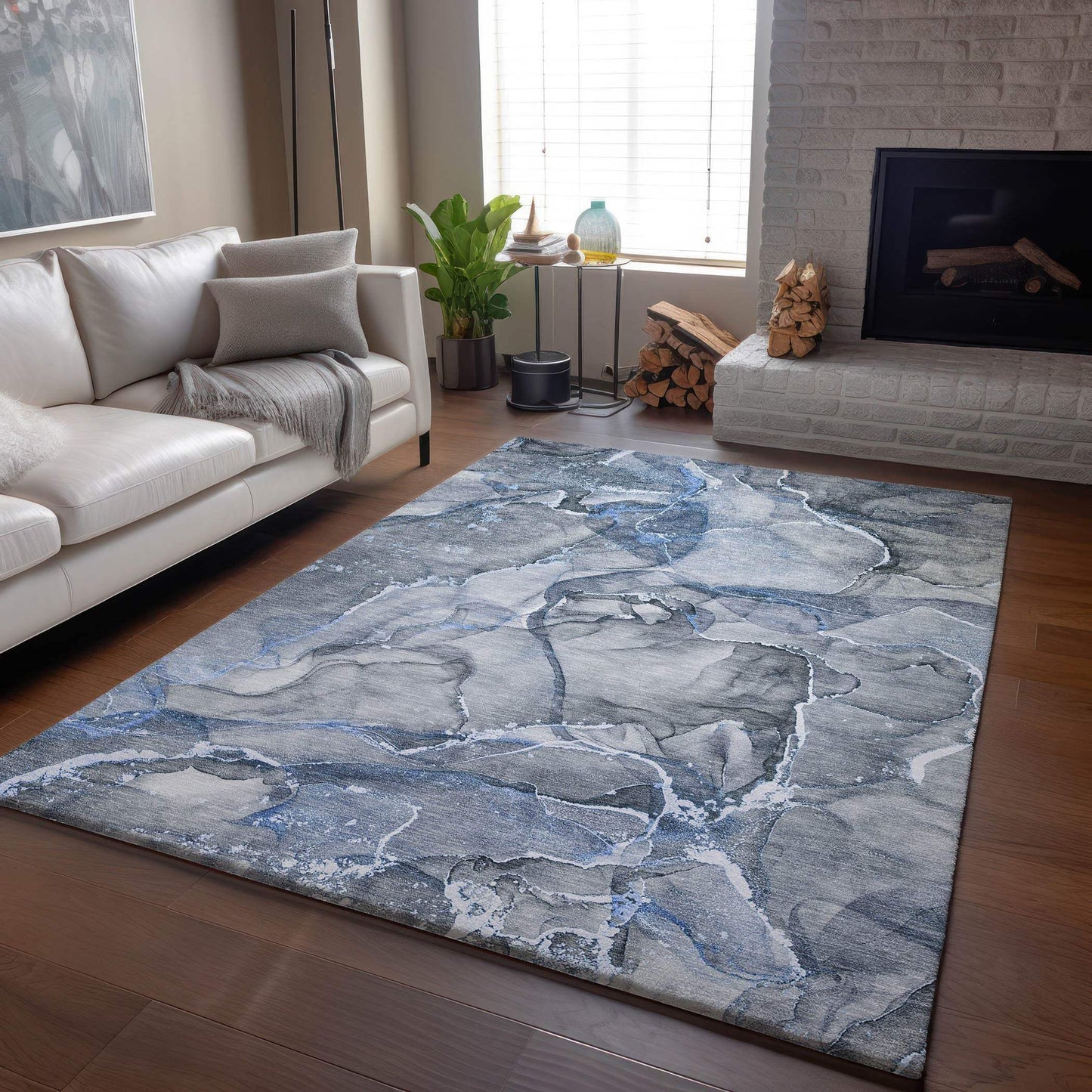 8' X 10' Blue And Ivory Abstract Washable Area Rug With UV Protection - HomeRoots - Flyclothing LLC