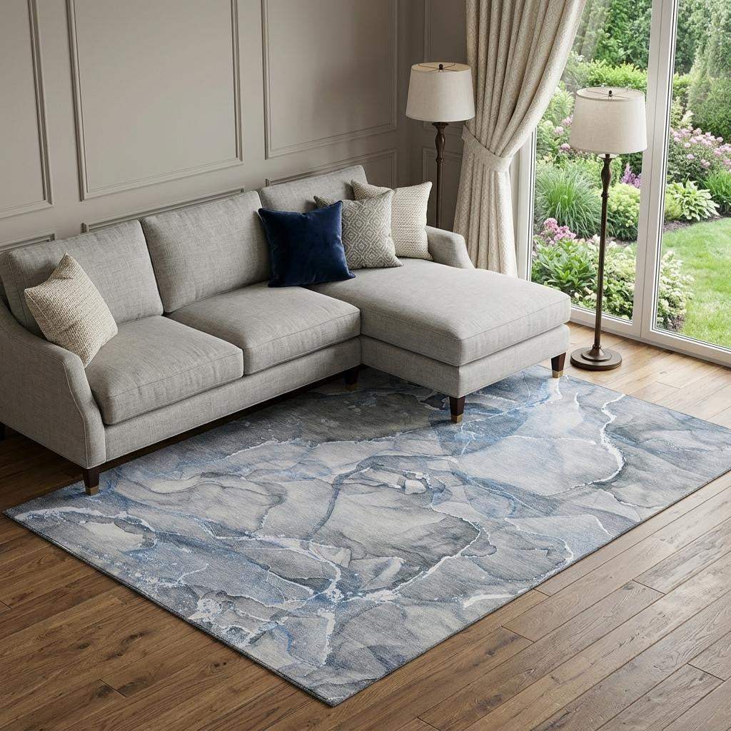 10' X 14' Blue And Ivory Abstract Washable Area Rug With UV Protection - HomeRoots - Flyclothing LLC