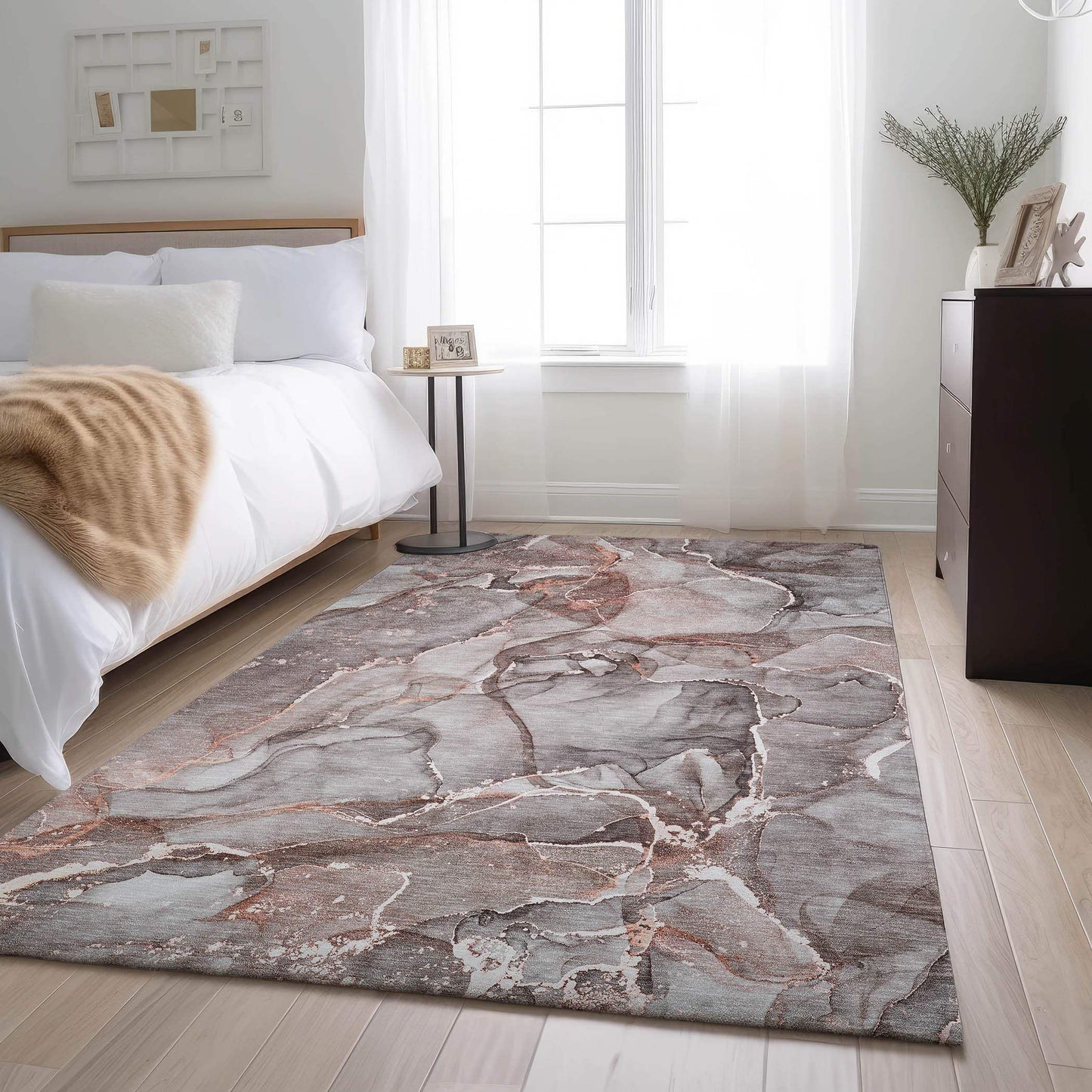 3' X 5' Gray And Ivory Abstract Washable Area Rug With UV Protection - HomeRoots - Flyclothing LLC