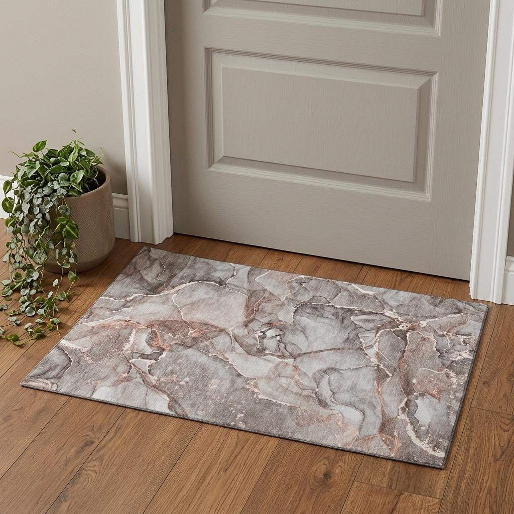 3' X 5' Gray And Ivory Abstract Washable Area Rug With UV Protection - HomeRoots - Flyclothing LLC