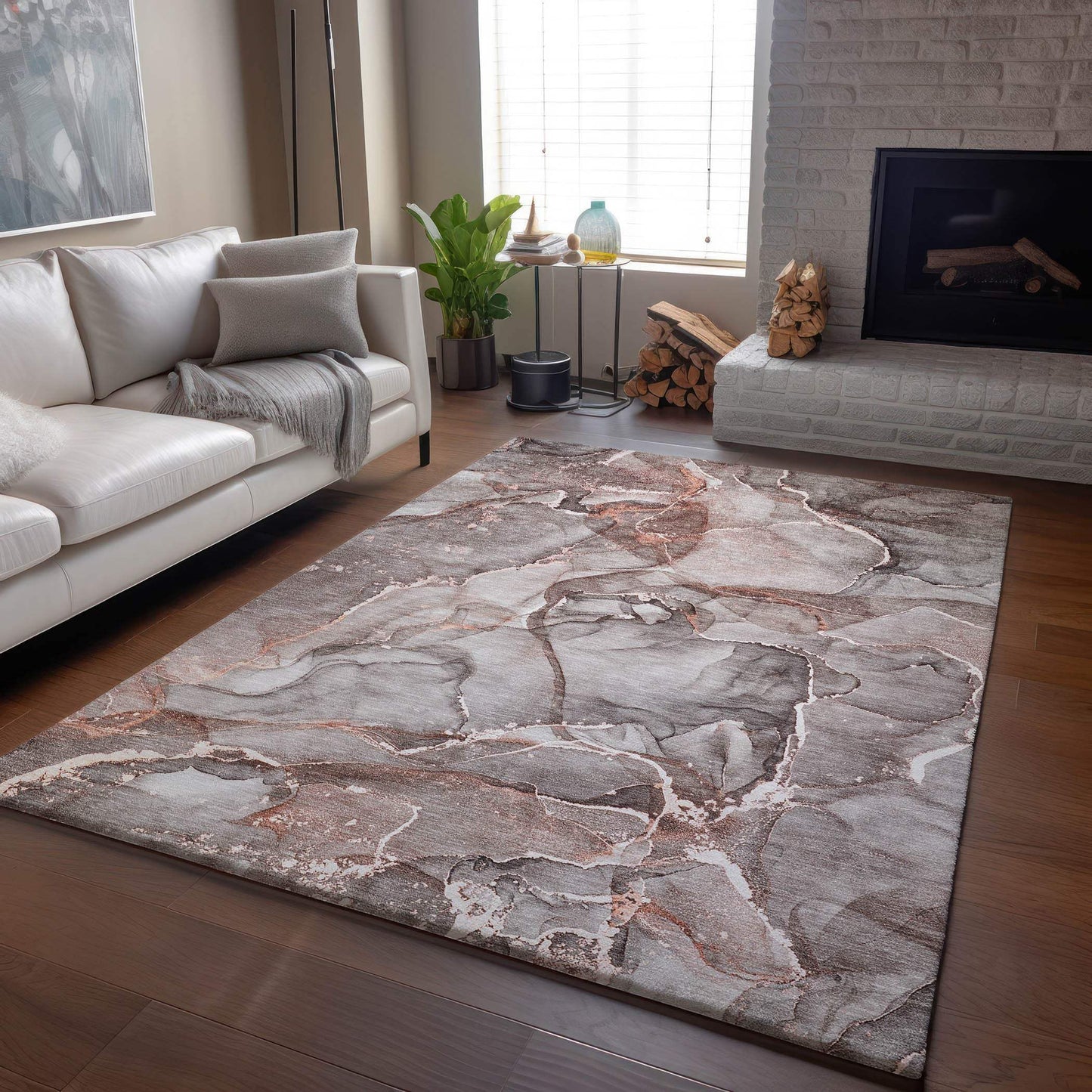 3' X 5' Gray And Ivory Abstract Washable Area Rug With UV Protection - HomeRoots - Flyclothing LLC