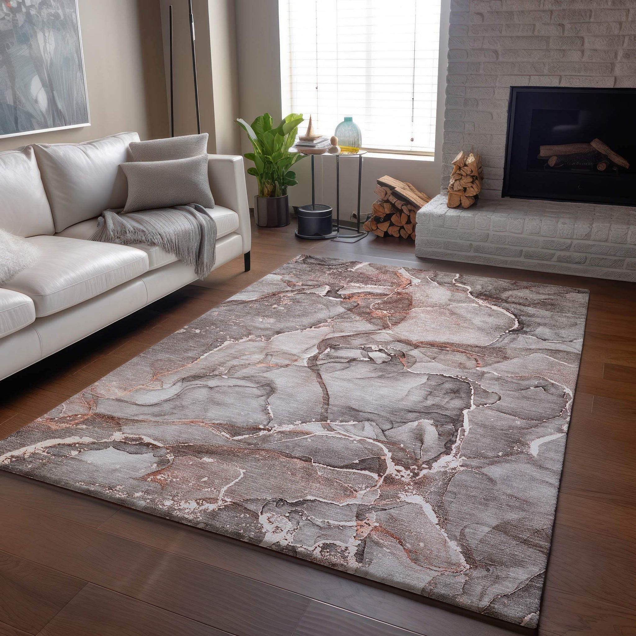 3' X 5' Gray And Ivory Abstract Washable Area Rug With UV Protection - HomeRoots - Flyclothing LLC