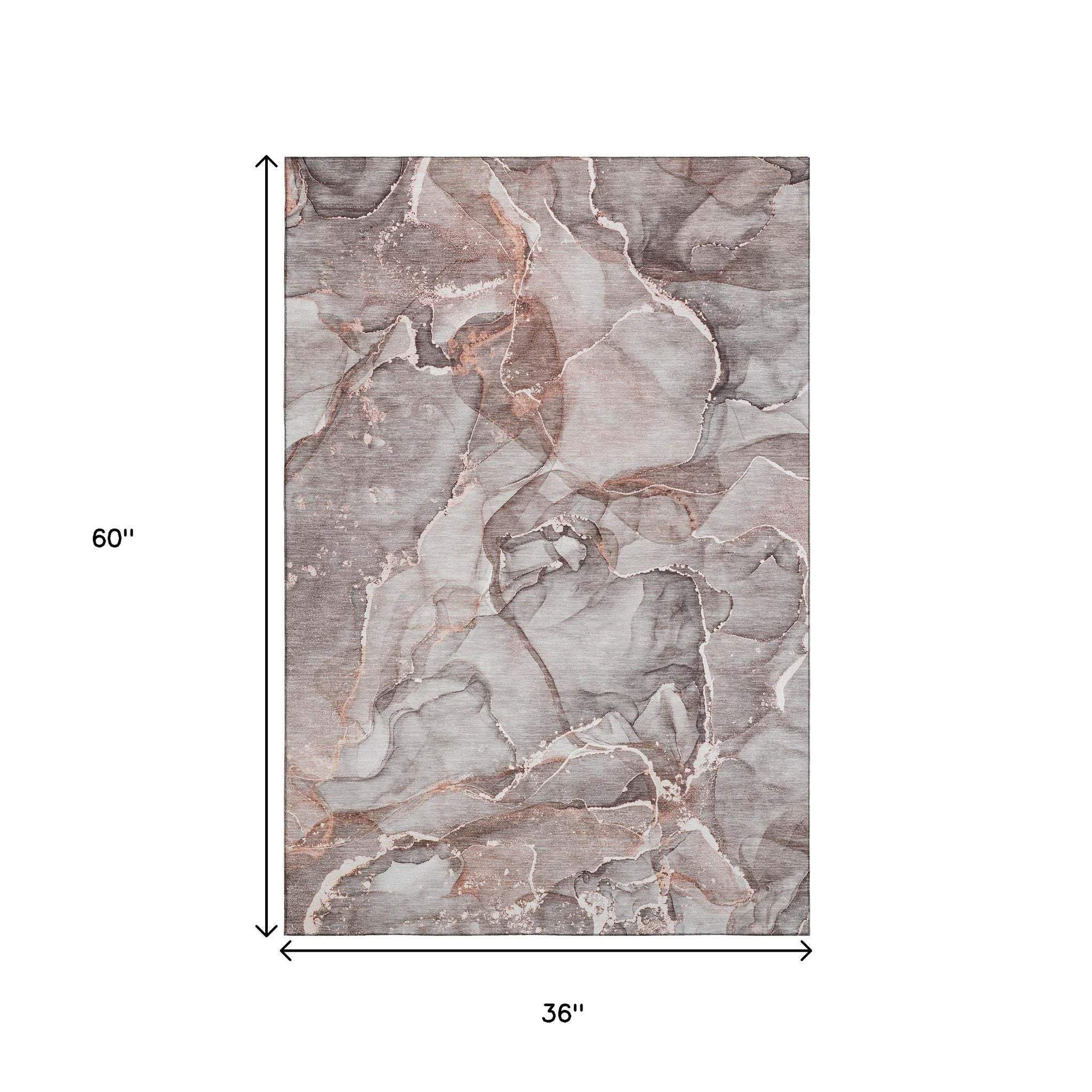 3' X 5' Gray And Ivory Abstract Washable Area Rug With UV Protection - HomeRoots - Flyclothing LLC