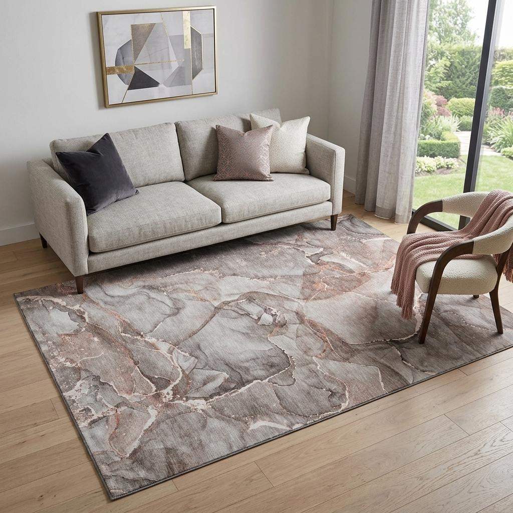 5' X 8' Gray And Ivory Abstract Washable Area Rug With UV Protection - HomeRoots - Flyclothing LLC