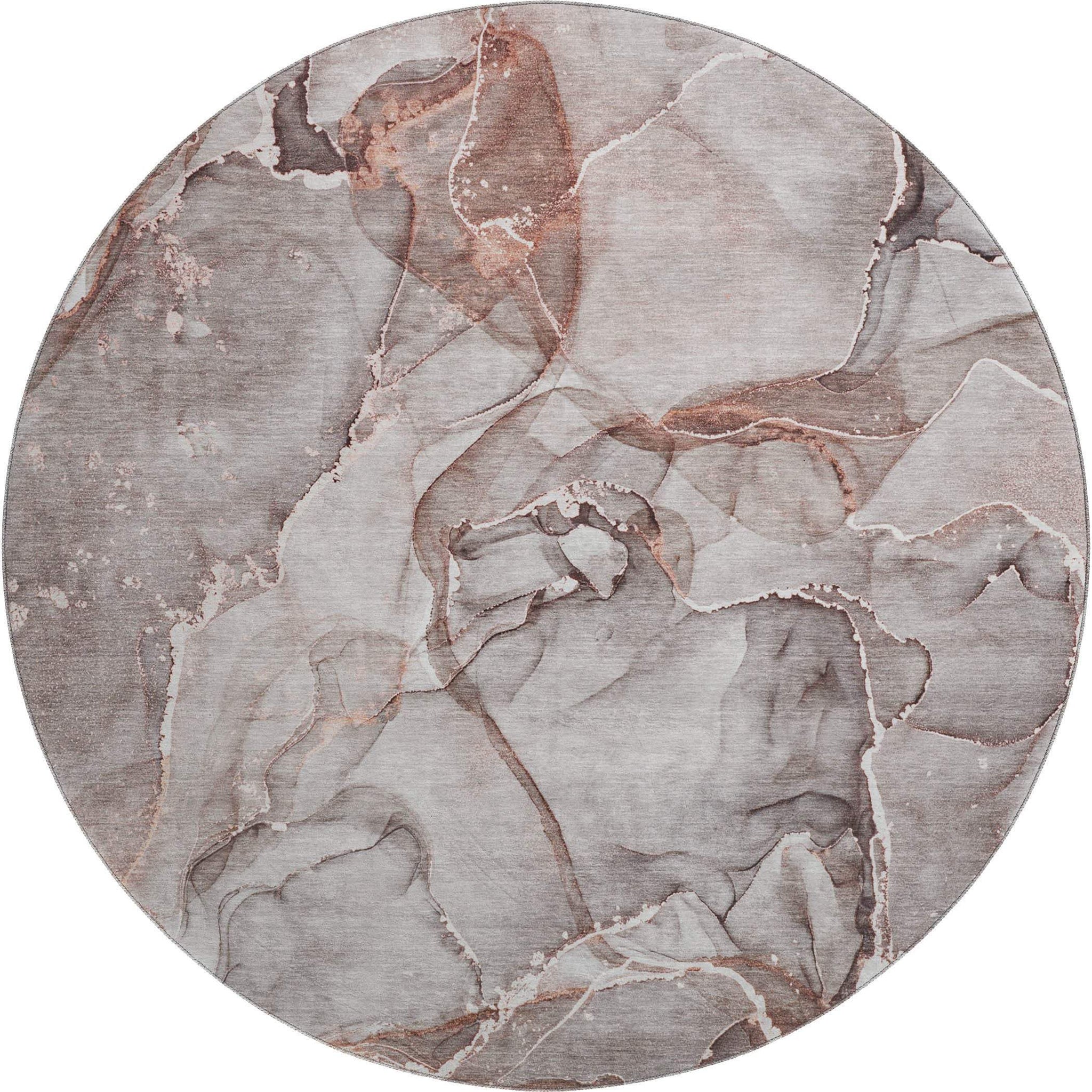 8' Gray And Ivory Abstract Washable Round Rug With UV Protection - HomeRoots - Flyclothing LLC