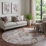 8' Gray And Ivory Abstract Washable Round Rug With UV Protection - HomeRoots - Flyclothing LLC