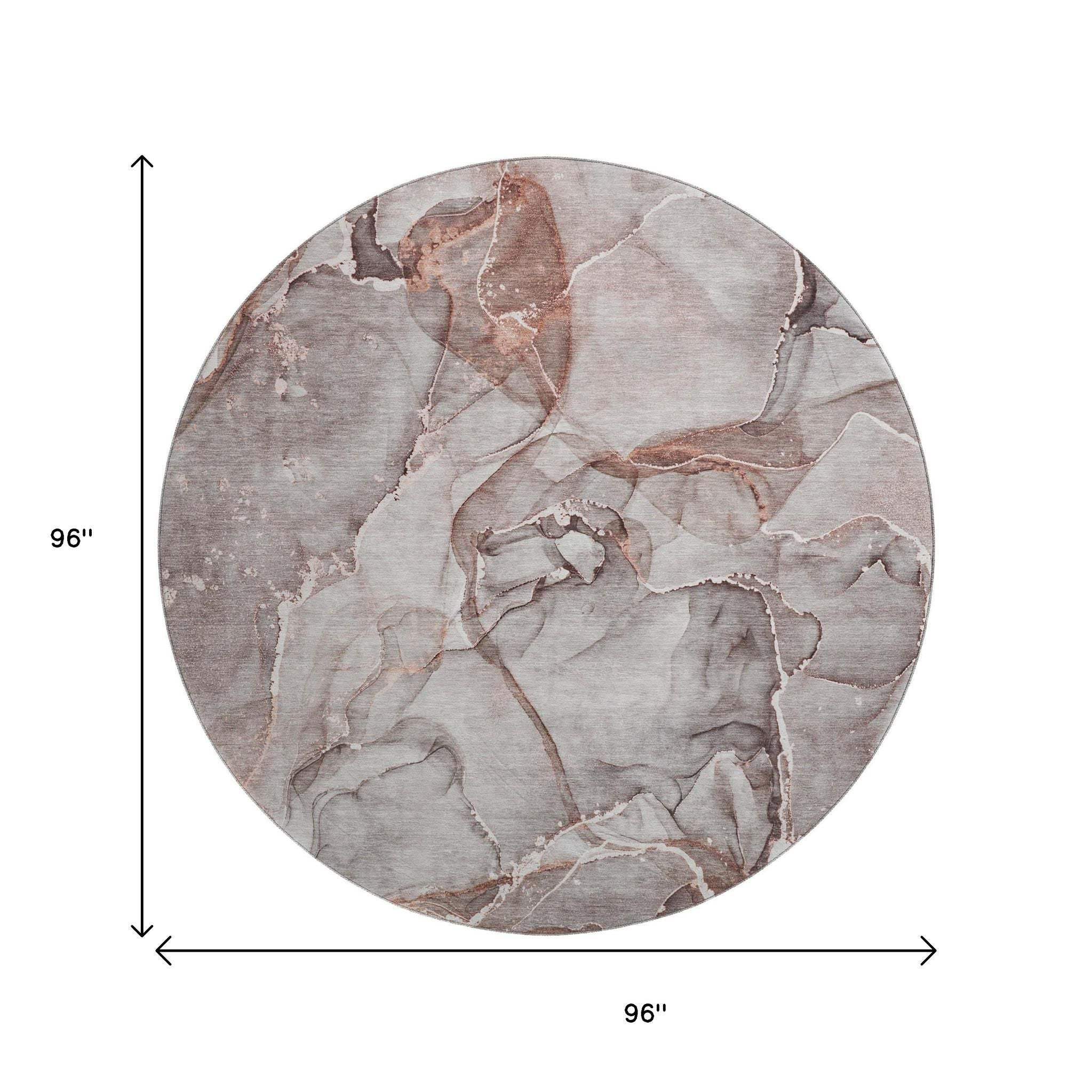 8' Gray And Ivory Abstract Washable Round Rug With UV Protection - HomeRoots - Flyclothing LLC