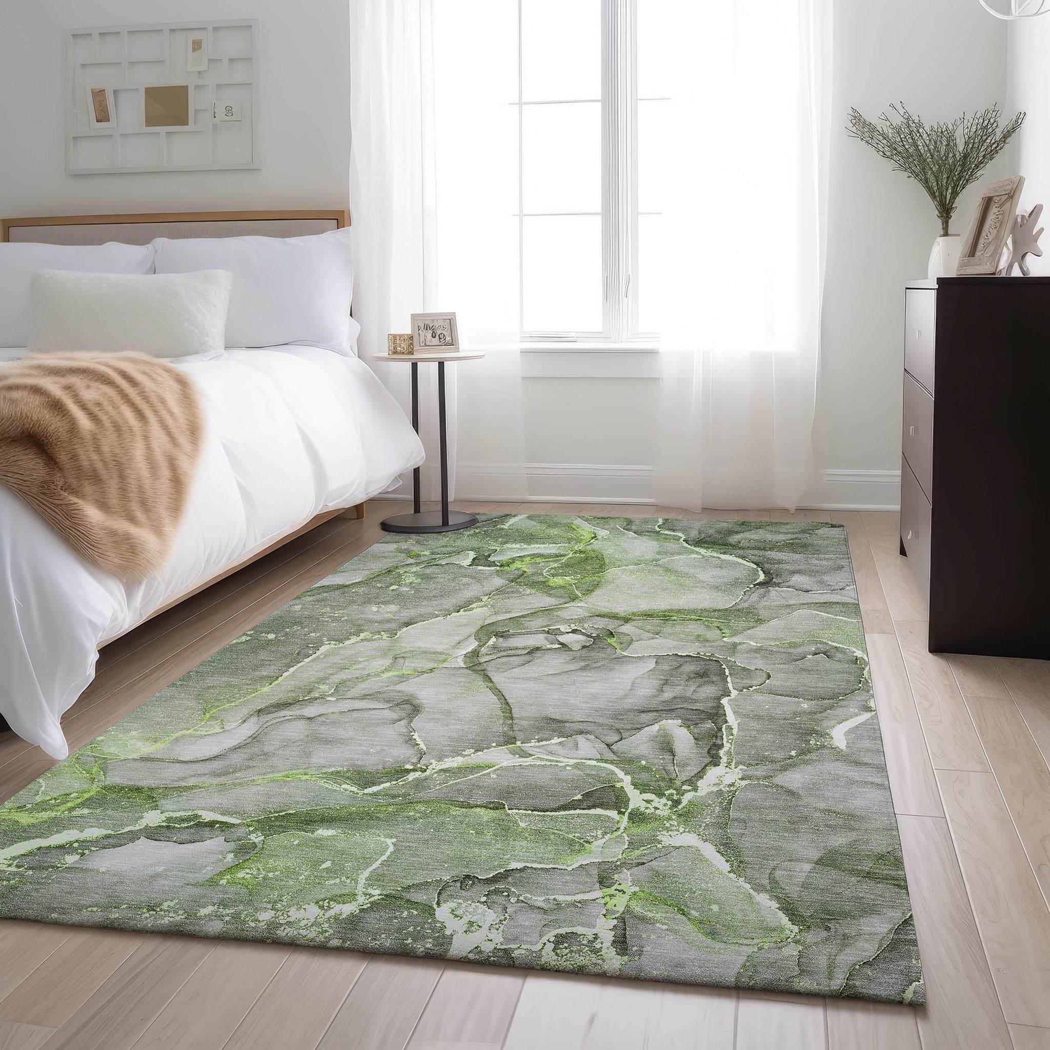 3' X 5' Green And Ivory Abstract Washable Area Rug With UV Protection - HomeRoots - Flyclothing LLC