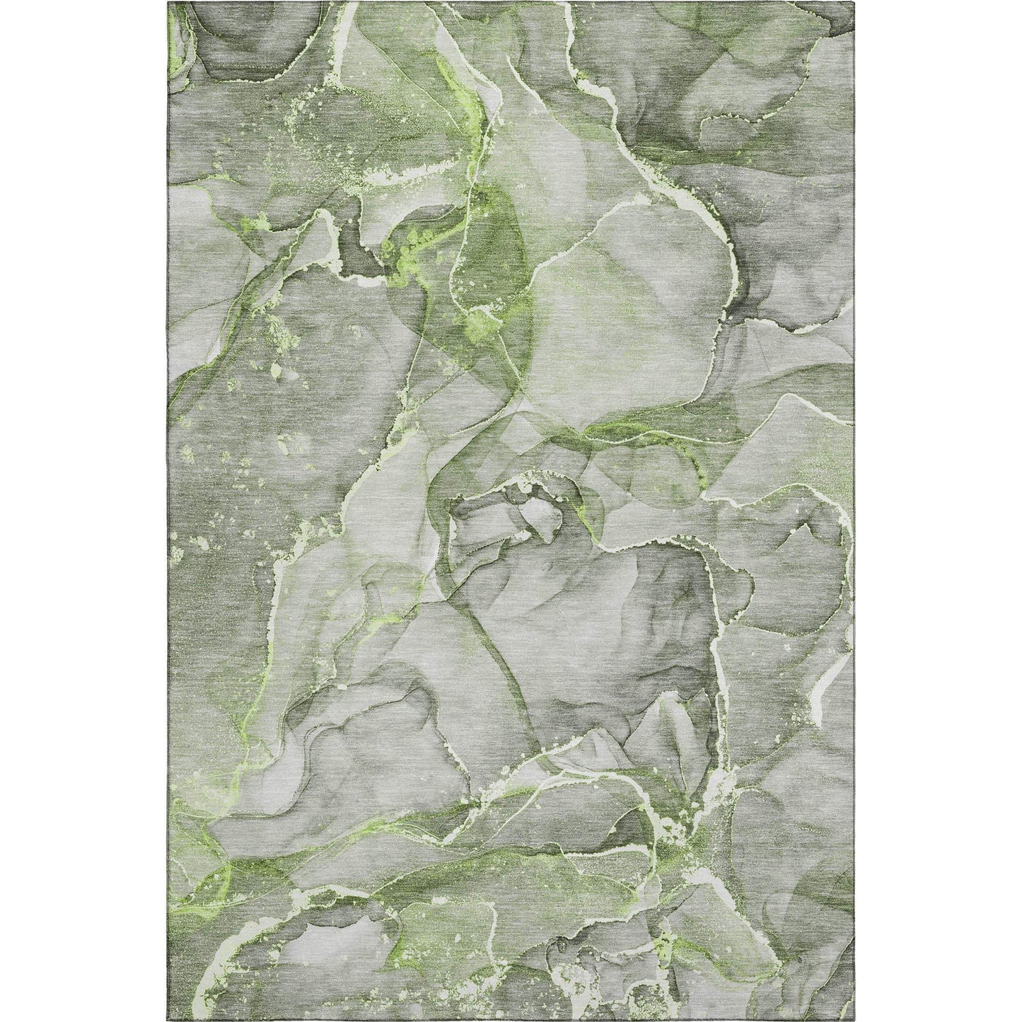 5' X 8' Green And Ivory Abstract Washable Area Rug With UV Protection - HomeRoots - Flyclothing LLC