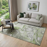 5' X 8' Green And Ivory Abstract Washable Area Rug With UV Protection - HomeRoots - Flyclothing LLC