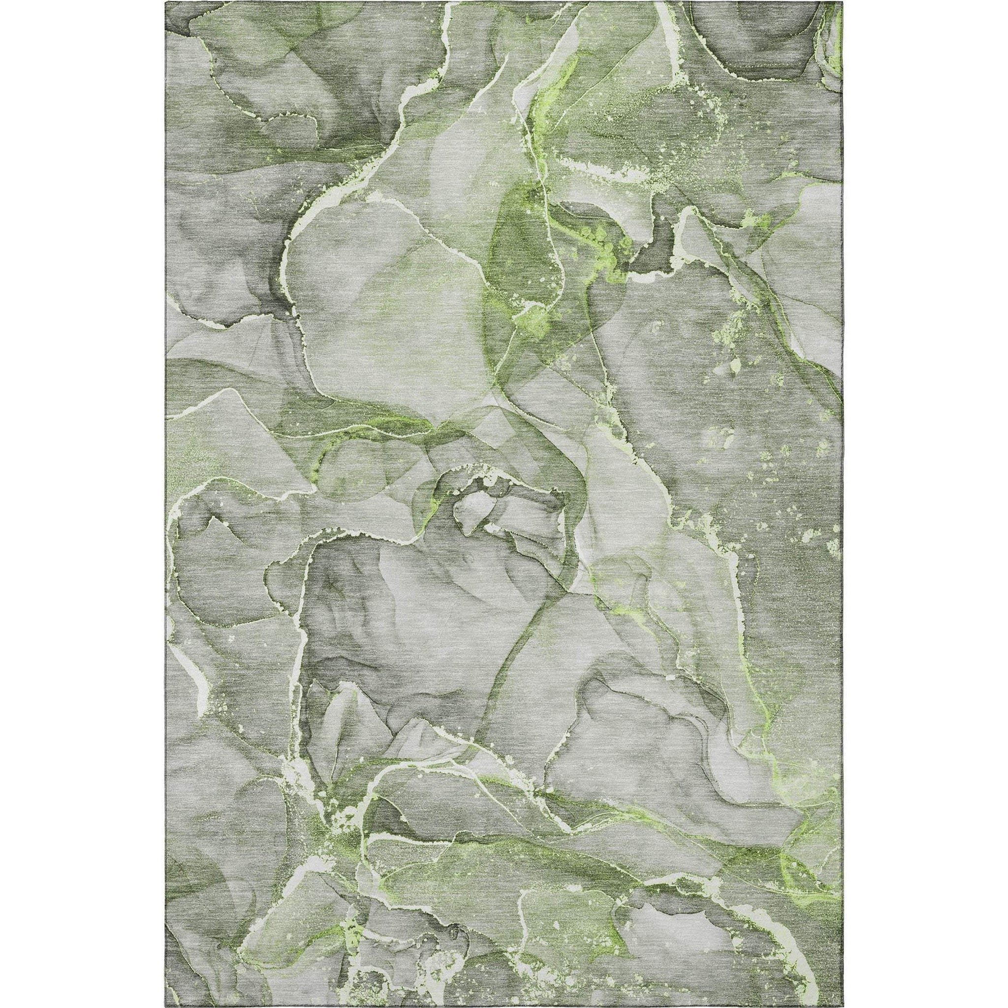 5' X 8' Green And Ivory Abstract Washable Area Rug With UV Protection - HomeRoots - Flyclothing LLC