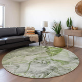 8' Green And Ivory Abstract Washable Round Rug With UV Protection - HomeRoots - Flyclothing LLC