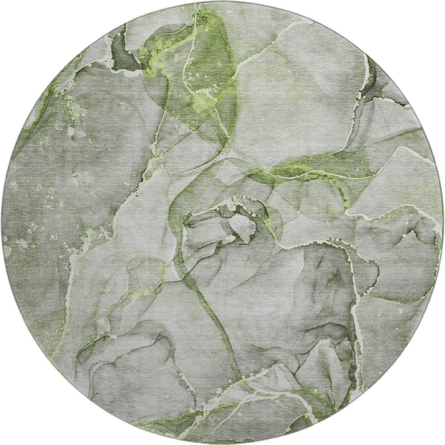 8' Green And Ivory Abstract Washable Round Rug With UV Protection - HomeRoots - Flyclothing LLC