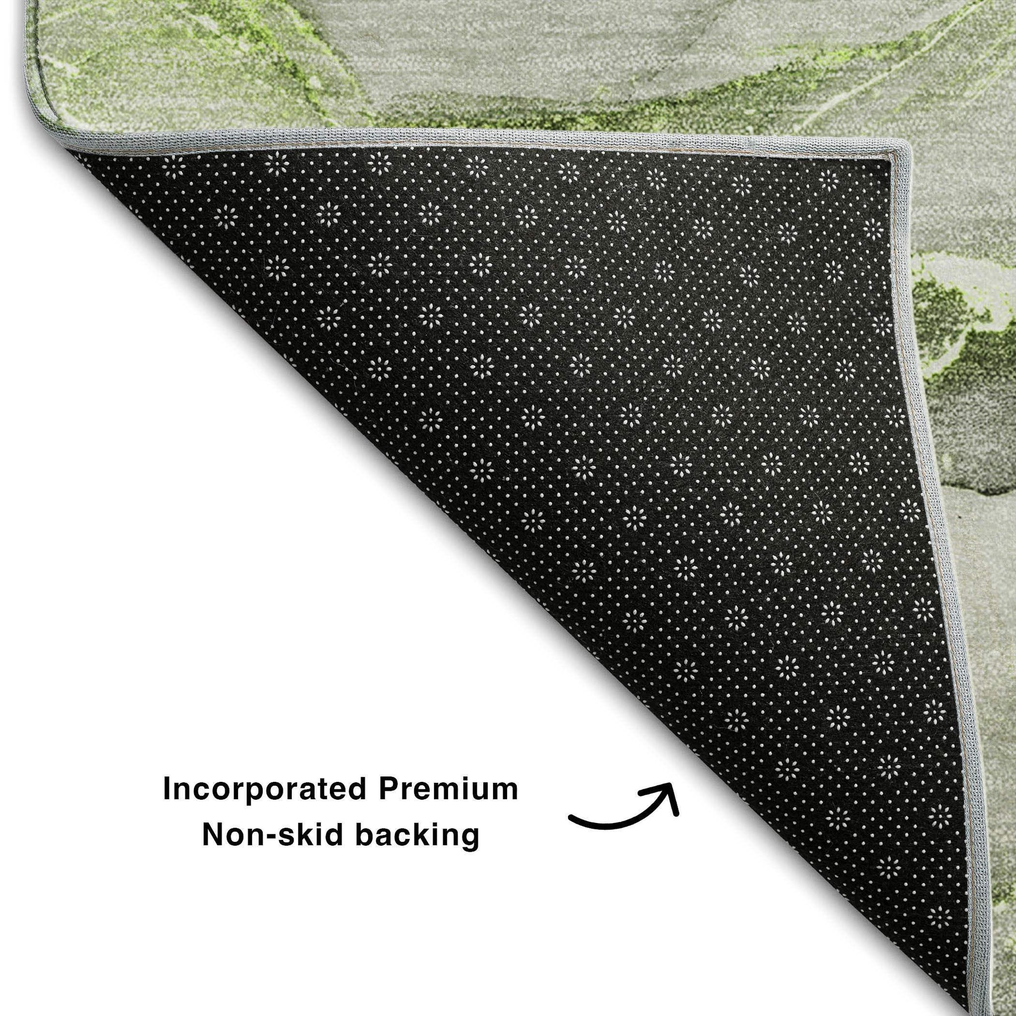 8' Green And Ivory Abstract Washable Round Rug With UV Protection - HomeRoots - Flyclothing LLC