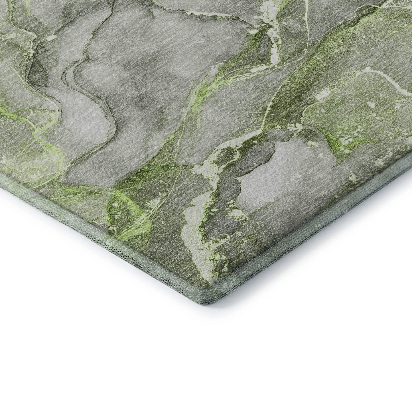 8' Green And Ivory Abstract Washable Round Rug With UV Protection - HomeRoots - Flyclothing LLC