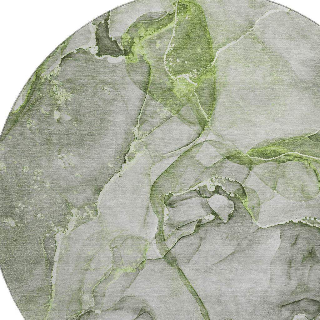 8' Green And Ivory Abstract Washable Round Rug With UV Protection - HomeRoots - Flyclothing LLC