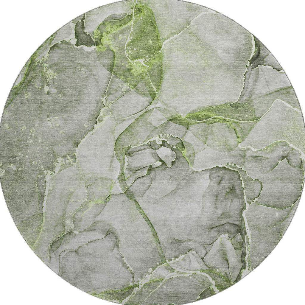 8' Green And Ivory Abstract Washable Round Rug With UV Protection - HomeRoots - Flyclothing LLC