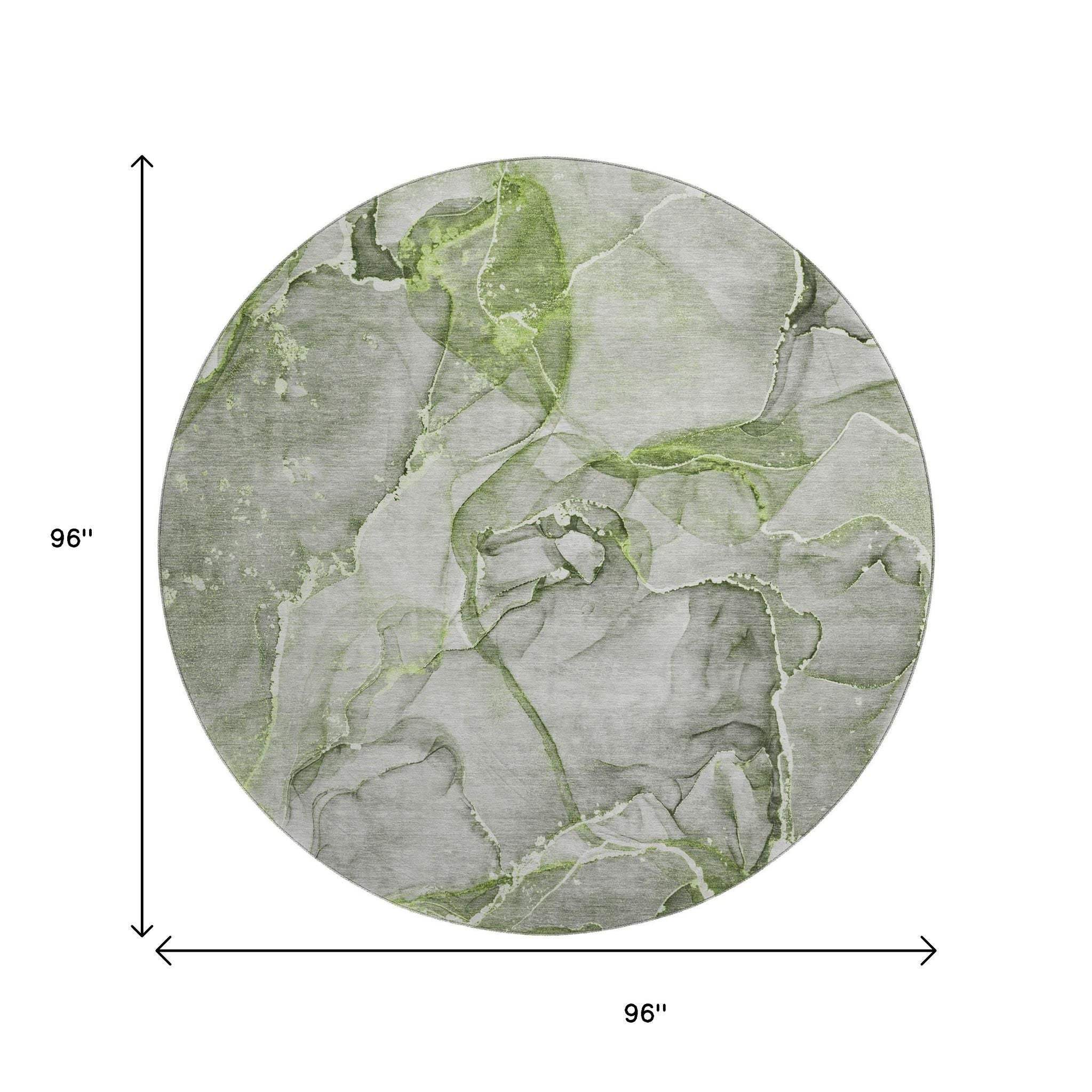 8' Green And Ivory Abstract Washable Round Rug With UV Protection - HomeRoots - Flyclothing LLC
