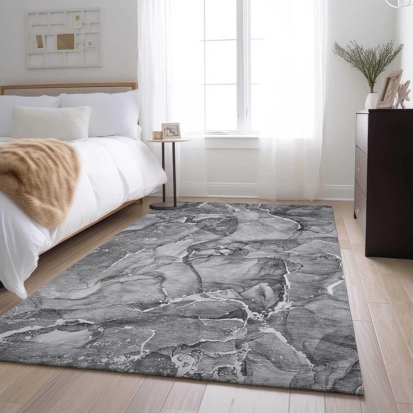 3' X 5' Pewter And Ivory Abstract Washable Area Rug With UV Protection - HomeRoots - Flyclothing LLC