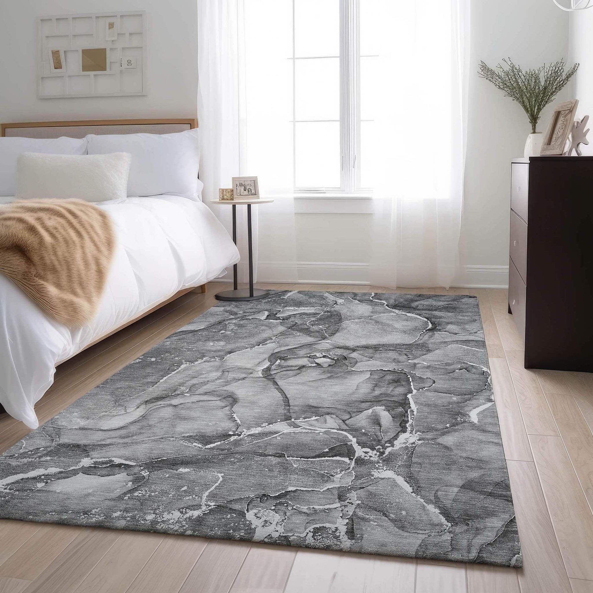 3' X 5' Pewter And Ivory Abstract Washable Area Rug With UV Protection - HomeRoots - Flyclothing LLC